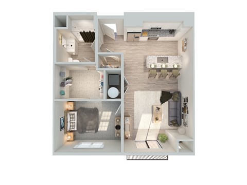 Floor plan for 1 bed, 1 bath, 790 sqft